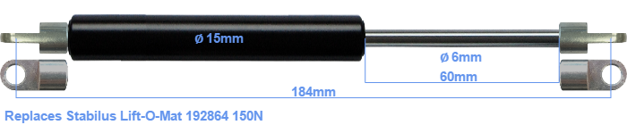 Molla A Gas RhedexX Per Stabilus Lift-O-Mat – 185 Mm, Corsa 60 Mm, Forza 50-400 N